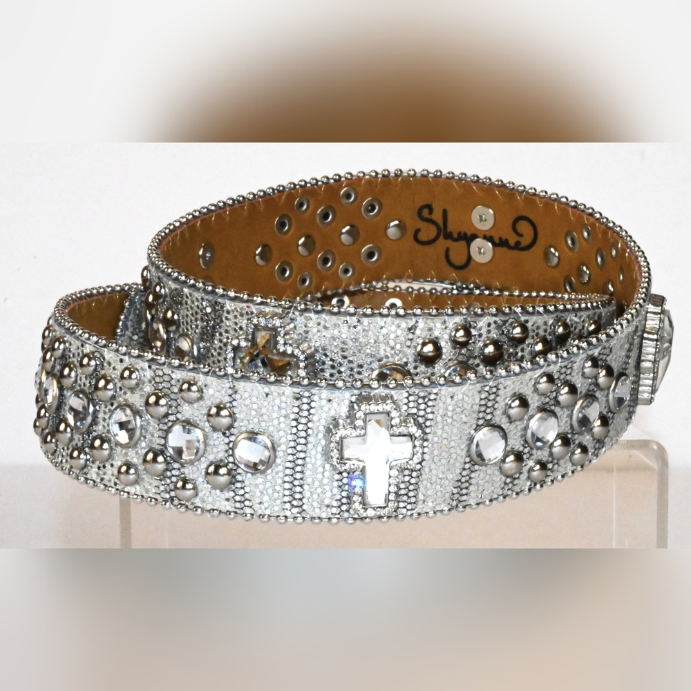 Shyanne Rhinestone Crosses Bling Faux Crystals Western Rodeo Belt, Horse Girls - Picture 2 of 8